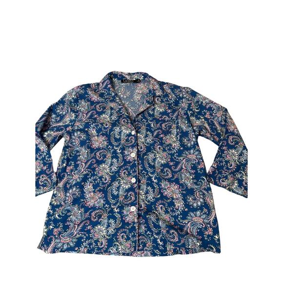 Ralph Lauren Sleep Shirt Pajama top Embroidered Logo Paisley Blue black label M - Picture 3 of 9